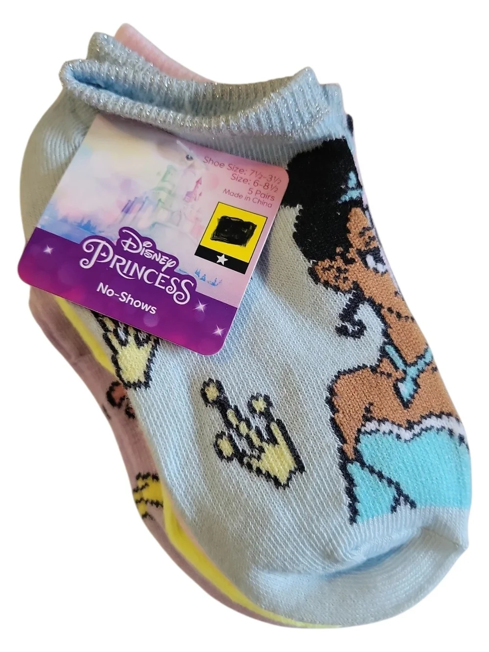 NWT Disney Princess No Show Socks 5 Pk Sz 6-8 1/2  Shoe Sz 7 1/2 - 3 1/2
